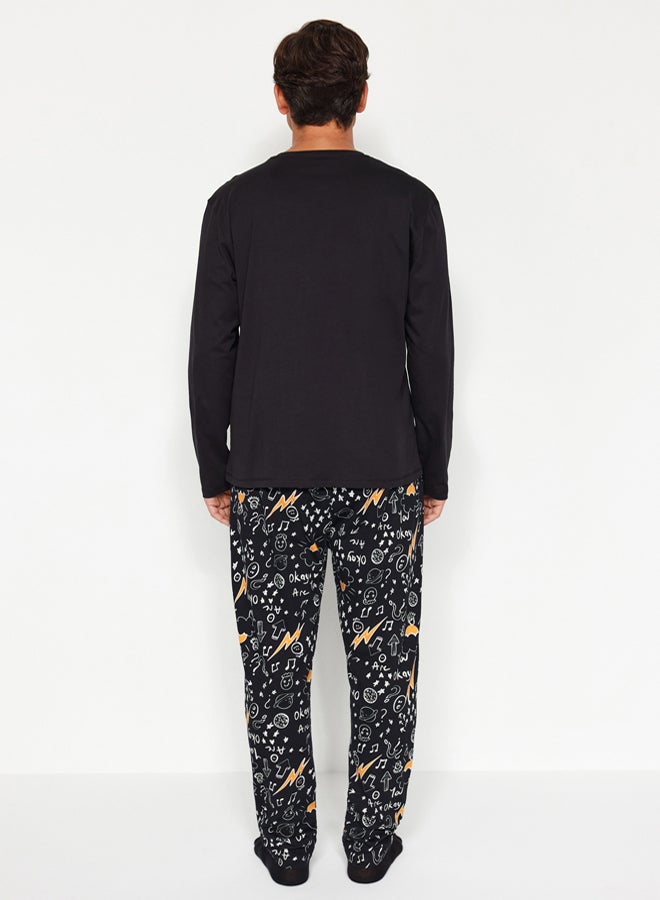 trendyol Black Knitted Pajamas Set with Embroidery Detail  100% Cotton - Image 5