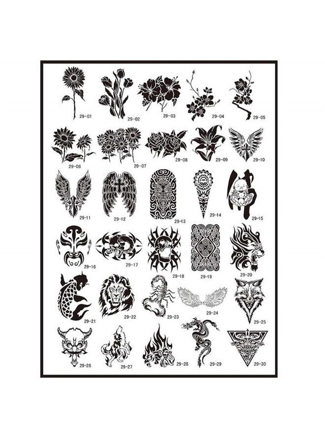 Filfeel Temporary Tattoo Stencils Booklet Set with 30pcs Different Reusable Stencil Designs - Image 2
