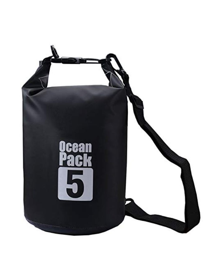 أوشن باك حقيبة جافة waterproof سعة 5 لترات من قماش التارباولين الأسود 500D مقاومة للماء للاستخدام الثقيل، مثالية للتجديف، والتجديف بالقوارب، وصيد الأسماك، والرافتينغ، والسباحة، والتخييم، والتزلج على الثلج. - Image 1