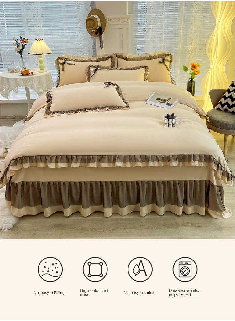 General Simple Solid Color Washable Bed Sheet And Duvet Cover Set  - Image 3