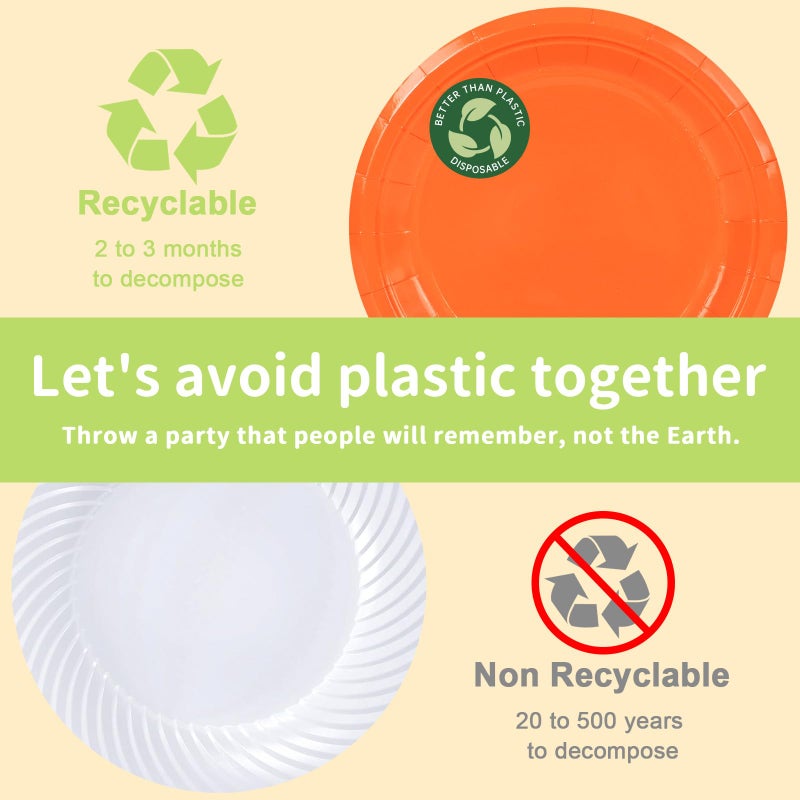 LANLISA 50 Orange Paper Plates Disposable Set Includes 25-9" & 25-7" Disposable Dessert Cake Paper Plates for Party Supplies - Image 4