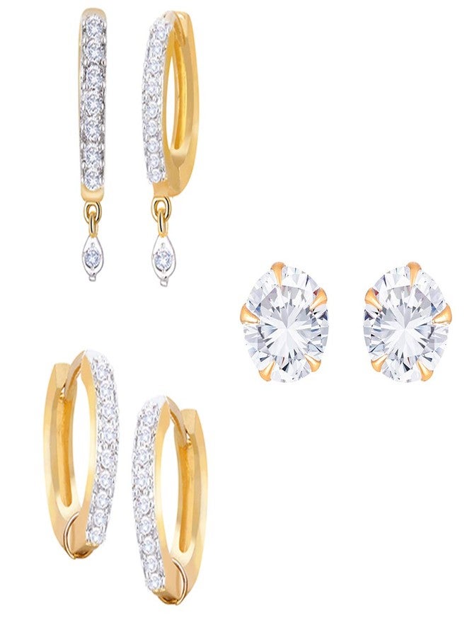KENNICE Combo of 3 Pair Trendy Gold-Plated Hoop & Stud Earrings Jewellery for Women & Girls - Image 1