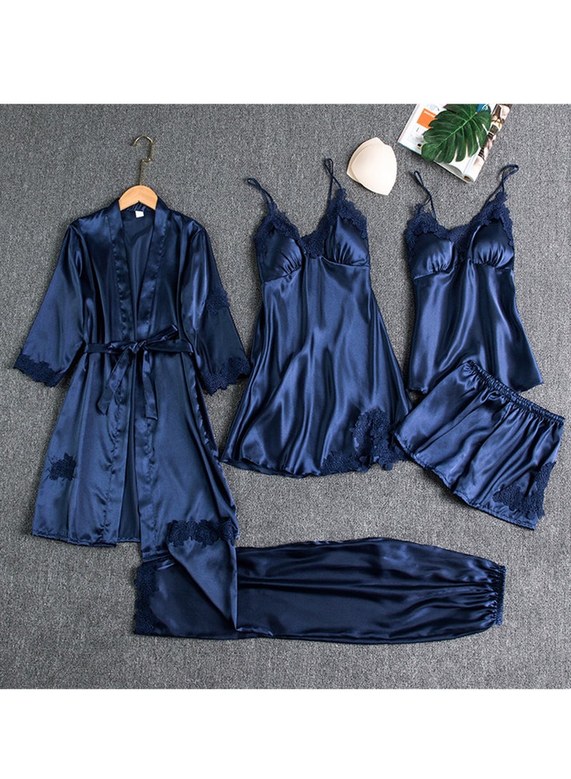 5pcs ice silk home wear long sleeve thin pajamas set  - Image 2