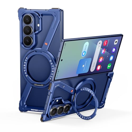 OATSBASF Minimalist Phone Case for Samsung Galaxy Z Fold 7 360 Rotation Kickstand Aluminum Metal Frameless Design Bumper Z Case Protective Shock Grade Shell Blue - Image 1