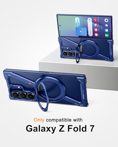 OATSBASF Minimalist Phone Case for Samsung Galaxy Z Fold 7 360 Rotation Kickstand Aluminum Metal Frameless Design Bumper Z Case Protective Shock Grade Shell Blue - Image 3