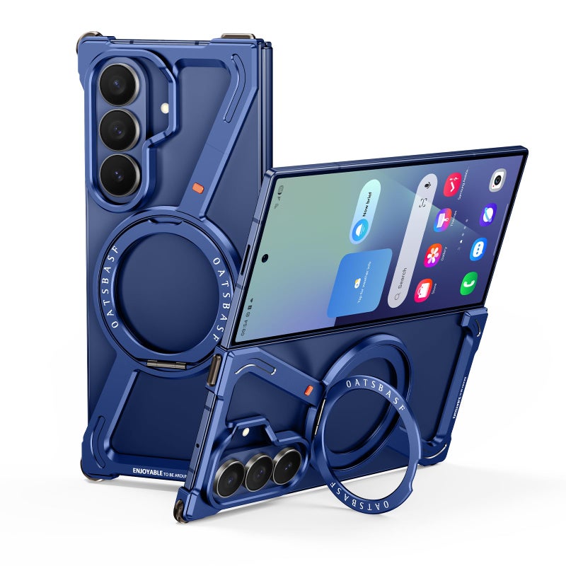 OATSBASF Minimalist Phone Case for Samsung Galaxy Z Fold 7 360 Rotation Kickstand Aluminum Metal Frameless Design Bumper Z Case Protective Shock Grade Shell Blue - Image 2
