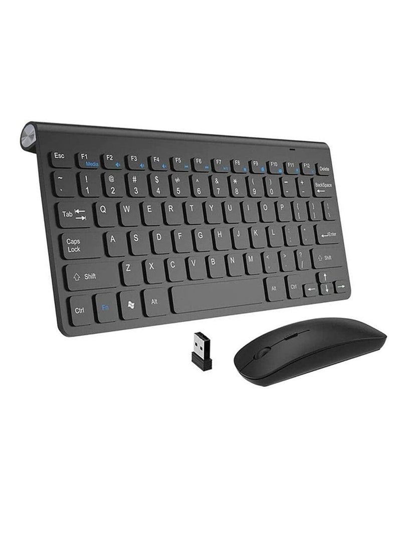 Ntech - NTECH Wireless Keyboard And Mouse Combo Cordless USB Computer Keyboard And Mouse Set Ergonomic Silent Compact Slim For Windows Laptop Apple iMac Desktop PC black - Image 1