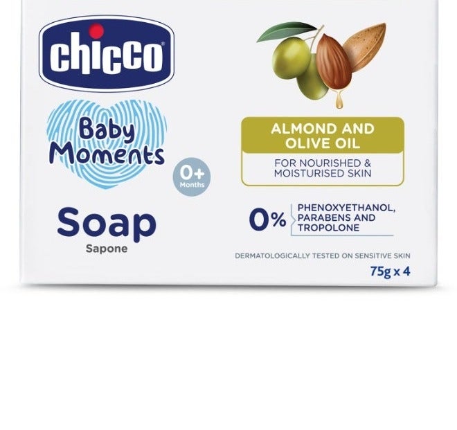 Chicco Baby Moments Soap 75g (pack of 4)For Nourished & Moisturised Skin With Natural Care of Almond & Olive Oil - Image 1