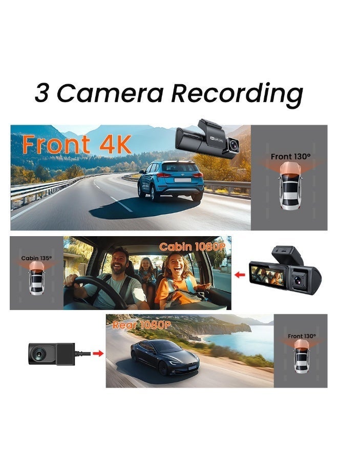 NEW SMART Dash Cam Ultra HD 4K+1K+1K 64G  3.0”Screen Built-in GPS WIFI G-SENSOR Car DVR 24H Parking Monitor Night Vision Rear Cam - Image 3