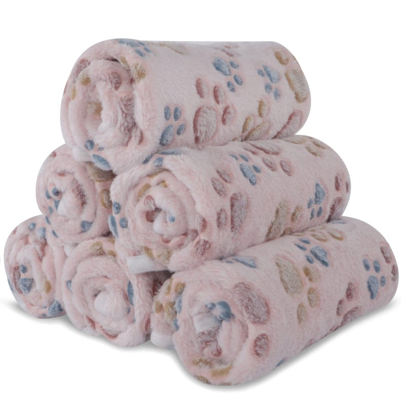 BVAGSS 6 Pack Small Dog Blanket, Super Soft Warm Pet Cover Blankets, Paw Print Puppy Fleece Flannel Blanket for Small Medium Dogs and Cats MW003 - Image 1