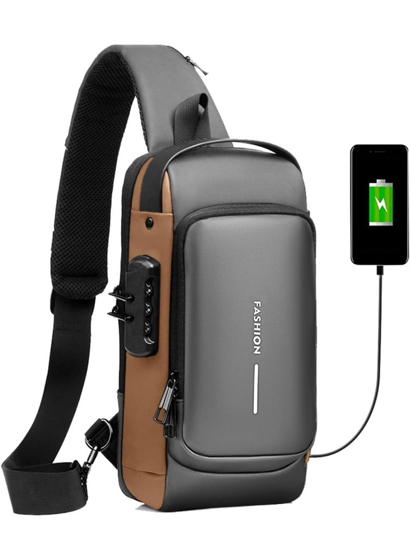 Unisex Crossbody Chest Bag, Water Resistant Shoulder Messenger Sling Bag with Hidden Zipper, USB Charging Port, Adjustable Strap and Multiple Compartments - Image 1