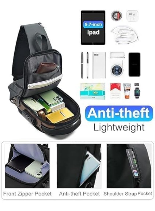Unisex Crossbody Chest Bag, Water Resistant Shoulder Messenger Sling Bag with Hidden Zipper, USB Charging Port, Adjustable Strap and Multiple Compartments - Image 5