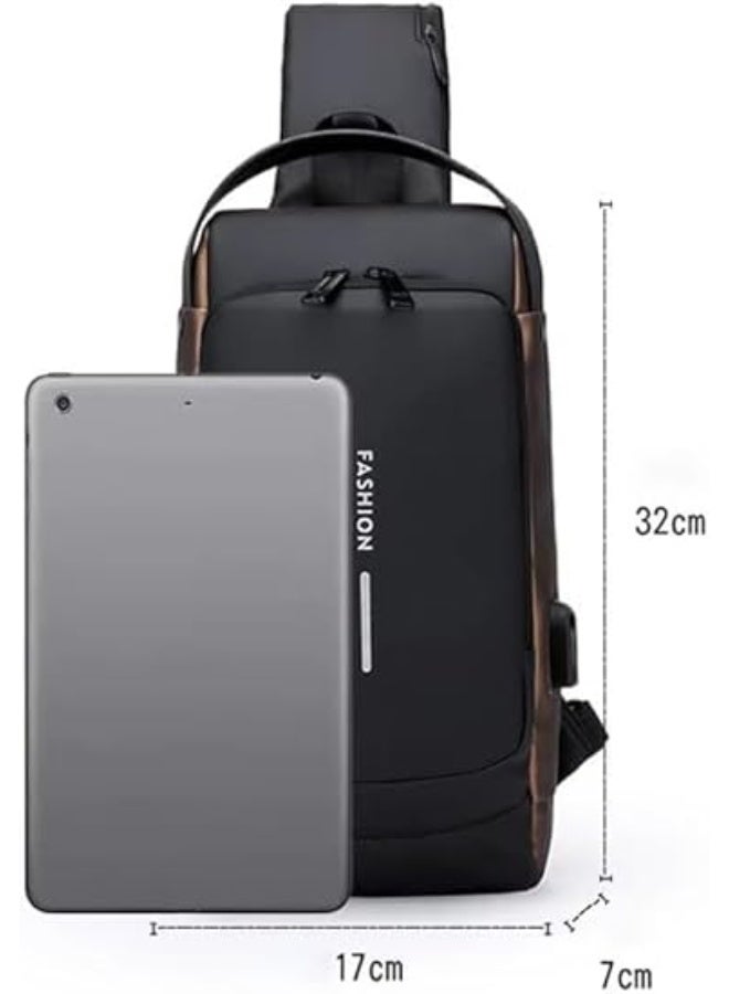 Unisex Crossbody Chest Bag, Water Resistant Shoulder Messenger Sling Bag with Hidden Zipper, USB Charging Port, Adjustable Strap and Multiple Compartments - Image 4