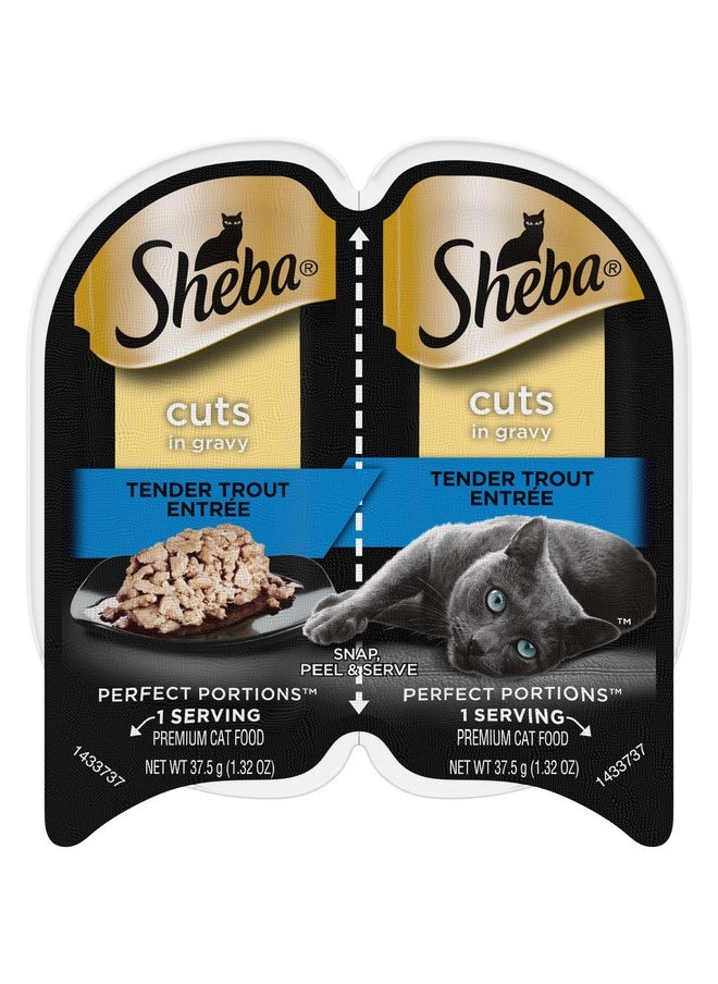 Sheba Perfect Portions Cuts In Gravy Adult Wet Cat Food Trays (24 Count, 48 Servings), Tender Trout Entrée, Easy Peel TwinPack Trays  - Image 1
