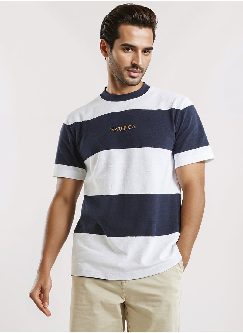 NAUTICA Contrast Striped Regular Fit Premium Cotton Crew Neck T-shirt  - Image 1