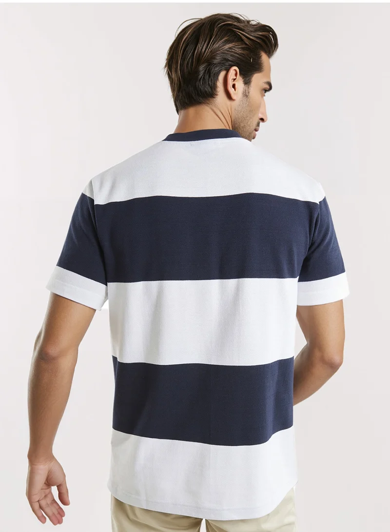 نوتيكا Contrast Striped Regular Fit Premium Cotton Crew Neck T-shirt