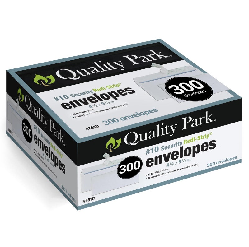 Quality Park Envelopes Letter Size 10 Security Tinted Envelopes Self Seal 418 x 95 Windowless Design Mailing Envelopes for Official Business Legal Letters 300 Pack