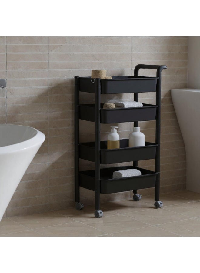 كونسيبت هوم عربة تنظقم و تخزين 4 ارفف متعدد الاستخدامات مزود بعجلات أسود 110x53.5x32 سم - Image 2