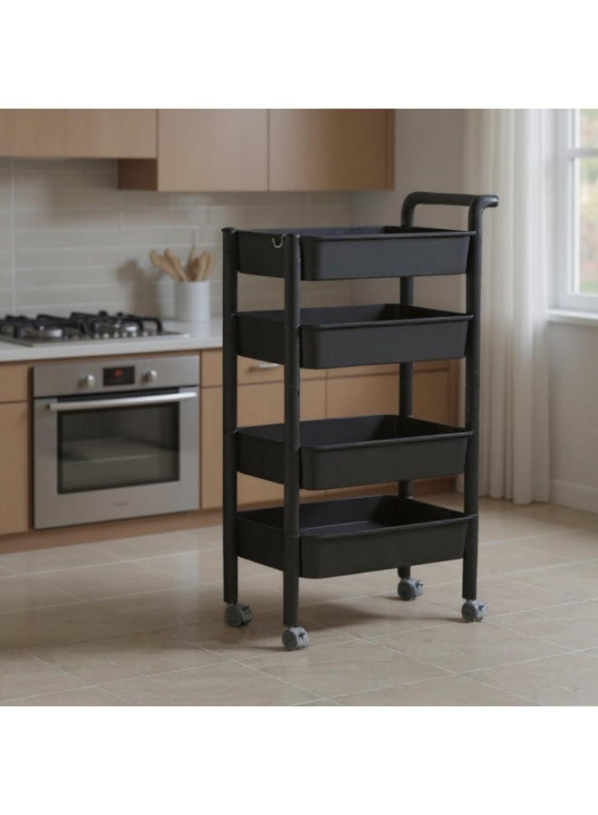 كونسيبت هوم عربة تنظقم و تخزين 4 ارفف متعدد الاستخدامات مزود بعجلات أسود 110x53.5x32 سم - Image 5