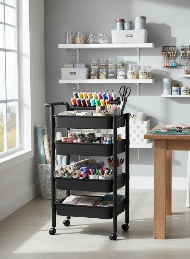 كونسيبت هوم عربة تنظقم و تخزين 4 ارفف متعدد الاستخدامات مزود بعجلات أسود 110x53.5x32 سم - Image 1