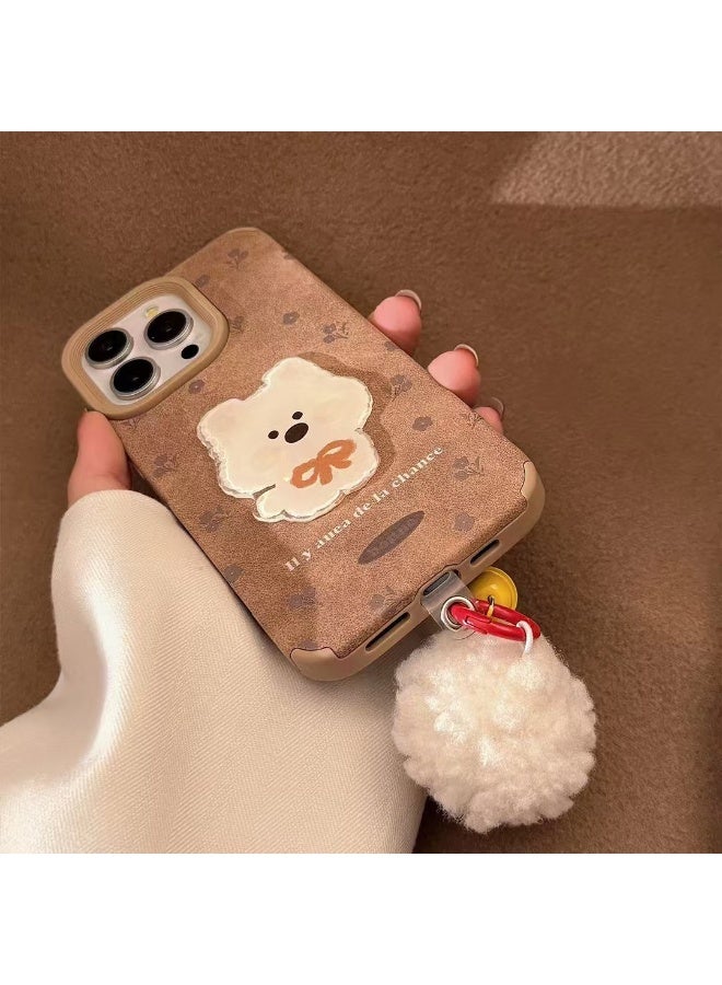 NIBEMINENT Protective TPU Case Cover For iPhone 17 Pro Max, 3D Puppy Floral Pattern With Fur Ball Pendant - Image 1