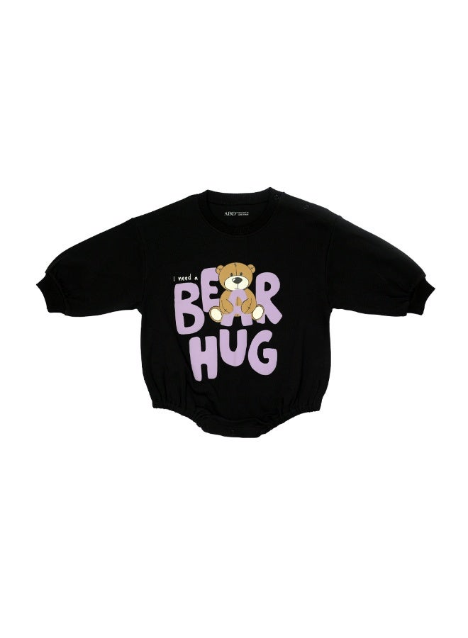 AIKO-Baby Black Onesie With Bear Print - Image 3