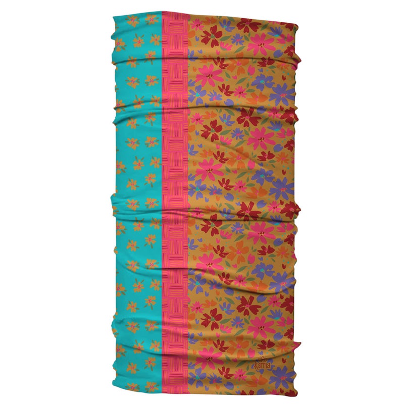 Karma Teal/Apricot Split Floral Headband for Women - Wide - Fabric Headband and Stretchy Hair Scarf - Teal/Apricot (KA2001) - Image 2