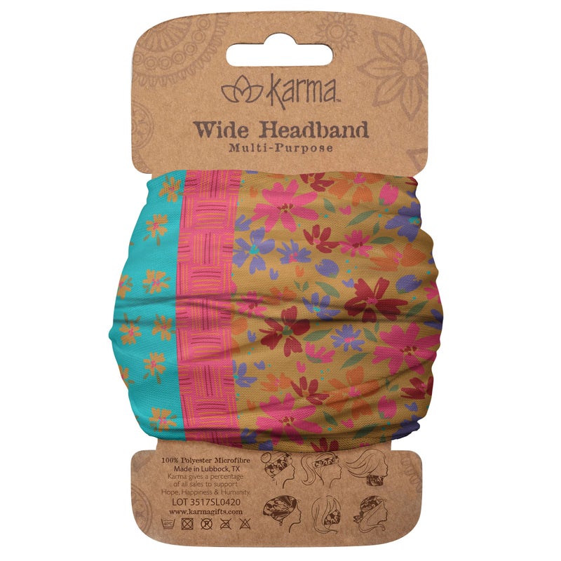 Karma Teal/Apricot Split Floral Headband for Women - Wide - Fabric Headband and Stretchy Hair Scarf - Teal/Apricot (KA2001) - Image 1