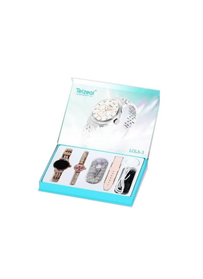 Telzeal - Telzeal LOLA 3 Round Ladies Smart Watch with Analog Watch, Additional Strap Bracelet Combo (Gold) - Image 1