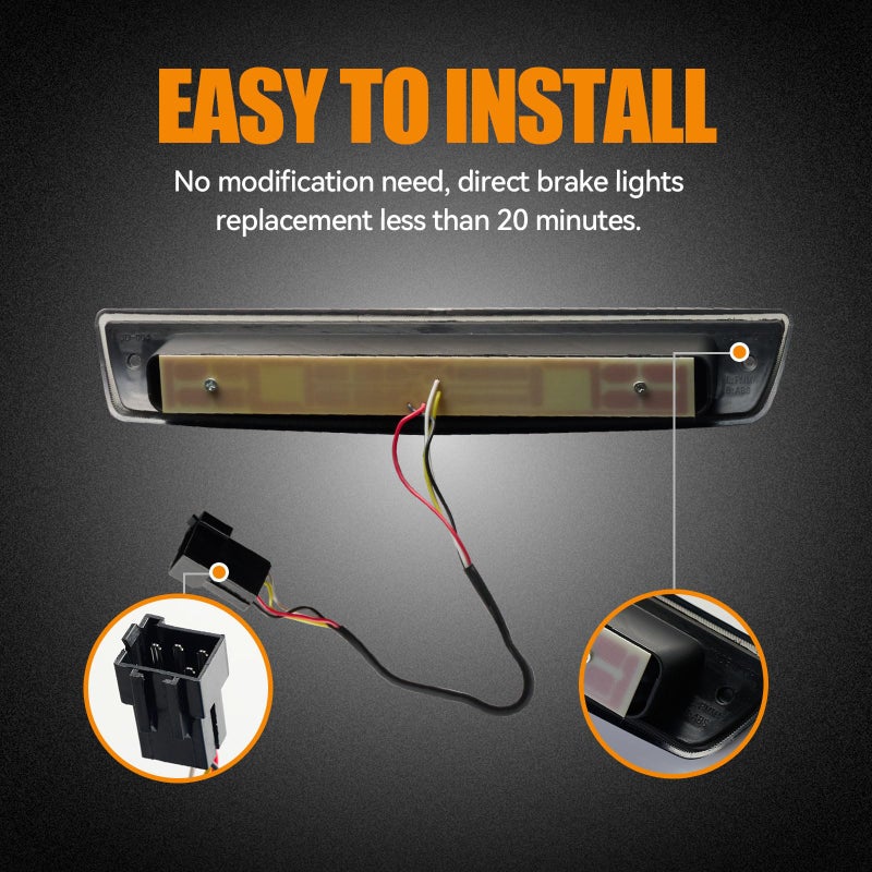 Cxdar Third 3rd Brake Light LED for 1994-2001 Dodge Ram 1500, High Mount Rear Brake Lights Assembly for 94-02 Ram 2500 3500, Waterproof Center Cab Cargo Lamp Stop Light - Image 4