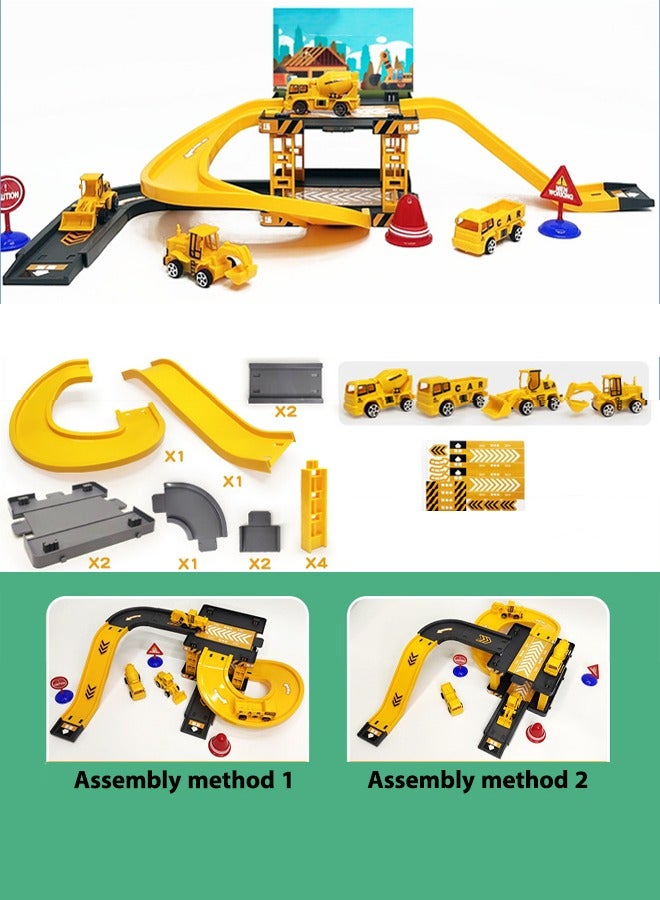 Rail engineering car toys Splicing track engineering vehicle toys Double layer track parking toy Engineering rail car Rail parking lot Boy toy car set - Image 1