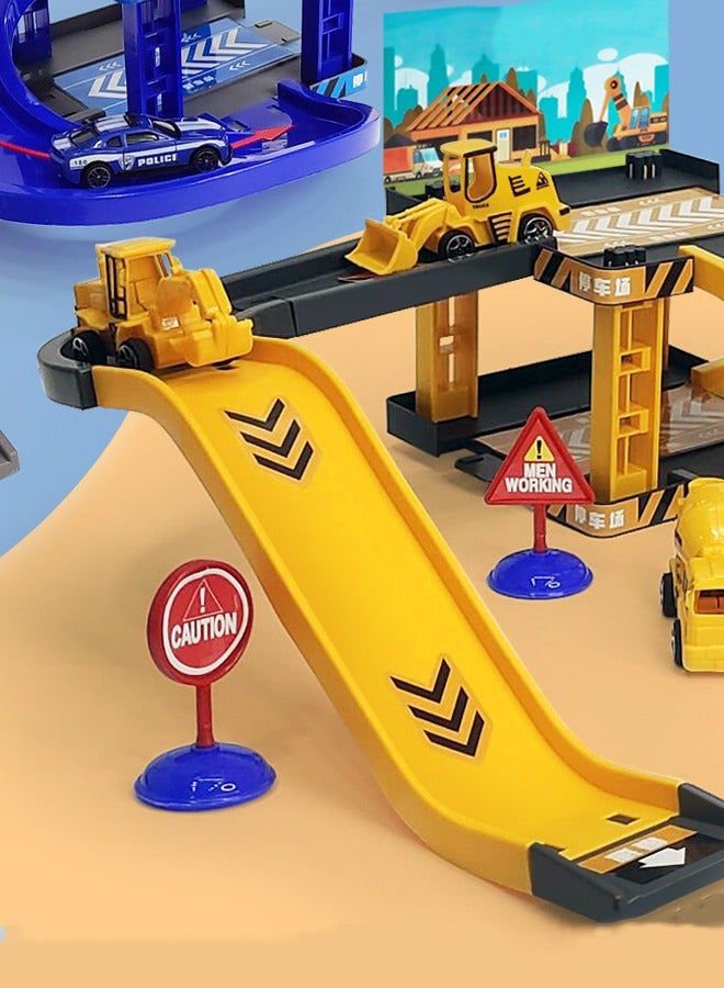 Rail engineering car toys Splicing track engineering vehicle toys Double layer track parking toy Engineering rail car Rail parking lot Boy toy car set - Image 3