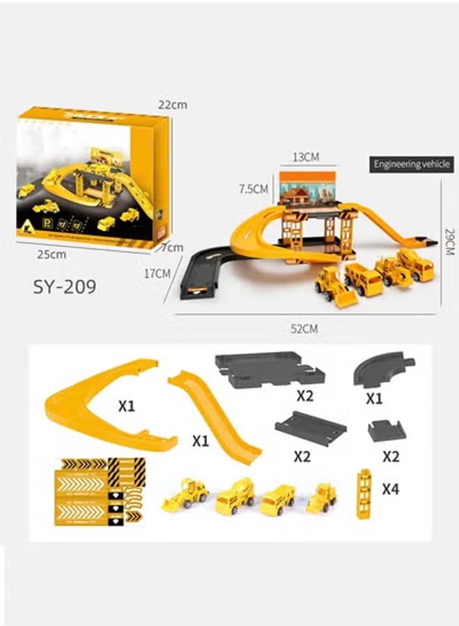 Rail engineering car toys Splicing track engineering vehicle toys Double layer track parking toy Engineering rail car Rail parking lot Boy toy car set - Image 2