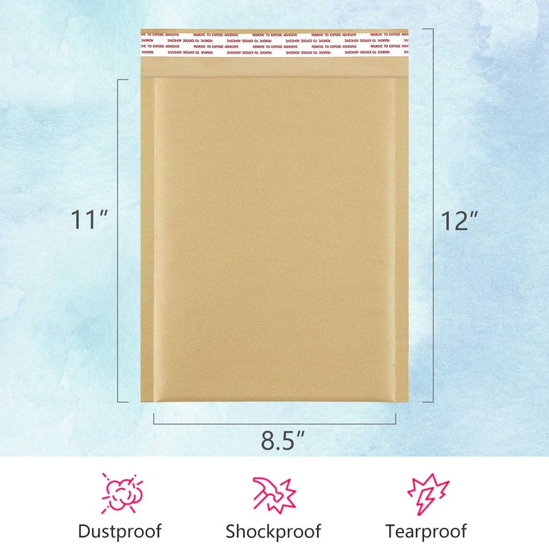UCGOU Natural Kraft Bubble Mailers 8.5x12 Inch 25 Pack Usable Size 8.5x11 Brown Padded Envelope #2 Mailing Package Self Sealing Tear Resistant Boutique Bulk Shipping Bag for Jewelry Makeup Supplies - Image 2