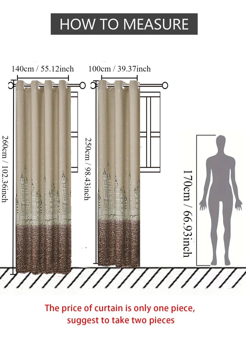 Arabest - Castle Theme in Starry Night Pattern Thermal Insulated Blackout Curtain for Bedroom Brown/Beige 100x250cm - Image 1