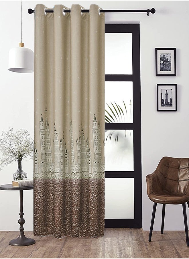Arabest - Castle Theme in Starry Night Pattern Thermal Insulated Blackout Curtain for Bedroom Brown/Beige 100x250cm - Image 1