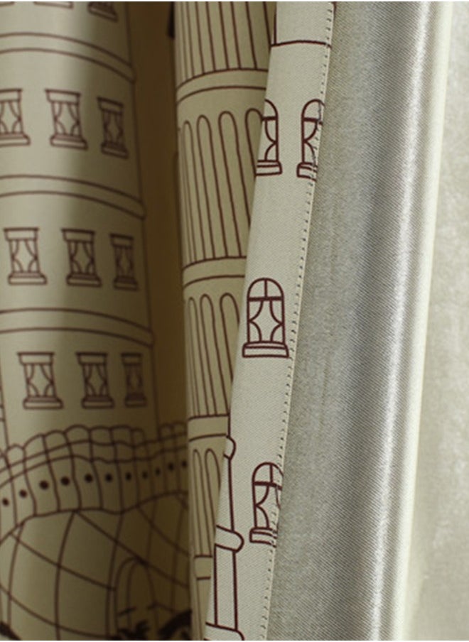 Arabest - Castle Theme in Starry Night Pattern Thermal Insulated Blackout Curtain for Bedroom Brown/Beige 100x250cm - Image 1