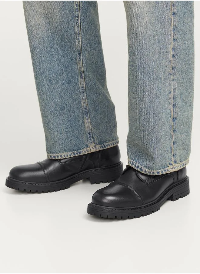 JACK & JONES Solid Lace and Zip Detail Leather Boots