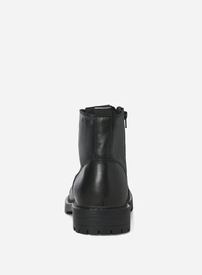 JACK & JONES Jack & Jones Solid Lace and Zip Detail Leather Boots
