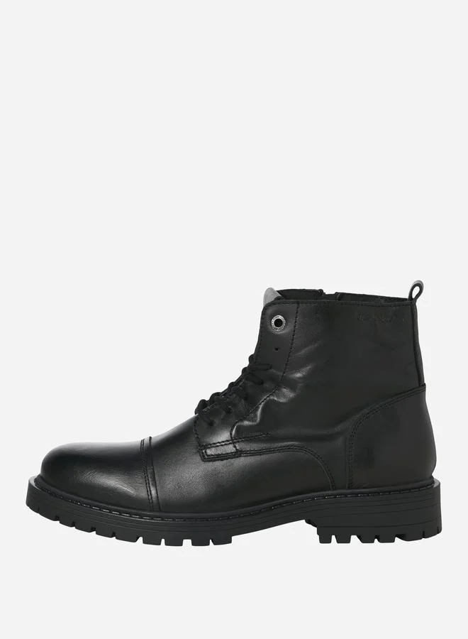 JACK & JONES Jack & Jones Solid Lace and Zip Detail Leather Boots