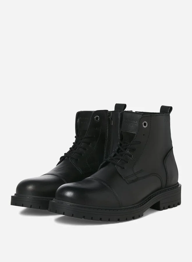JACK & JONES Jack & Jones Solid Lace and Zip Detail Leather Boots