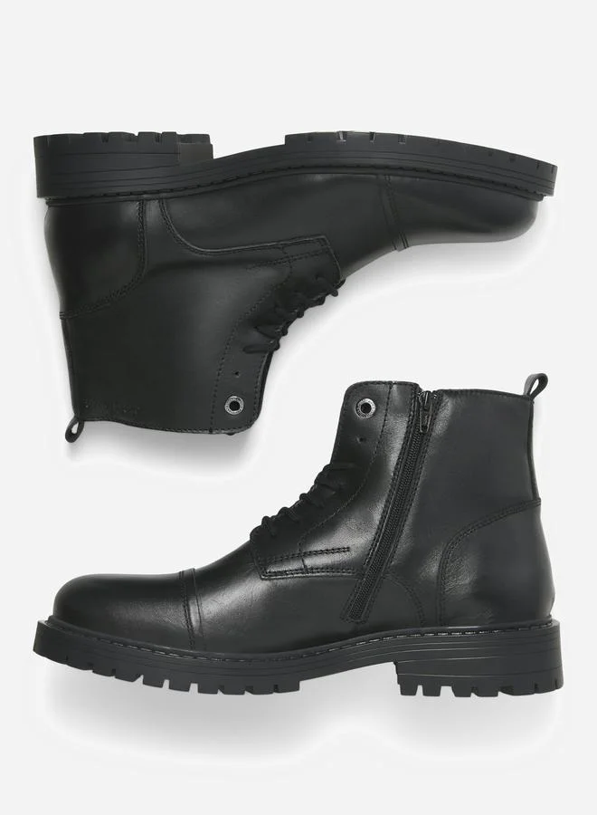 JACK & JONES Jack & Jones Solid Lace and Zip Detail Leather Boots