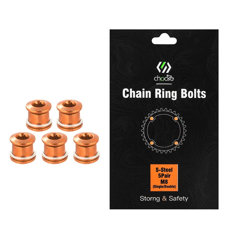 Chooee Double Chainring Bolts,M8 Steel Chain Ring Bolts Set Orange - Image 1