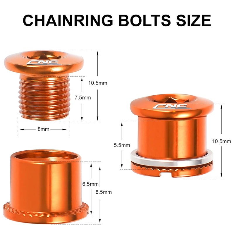 Chooee Double Chainring Bolts,M8 Steel Chain Ring Bolts Set Orange - Image 5