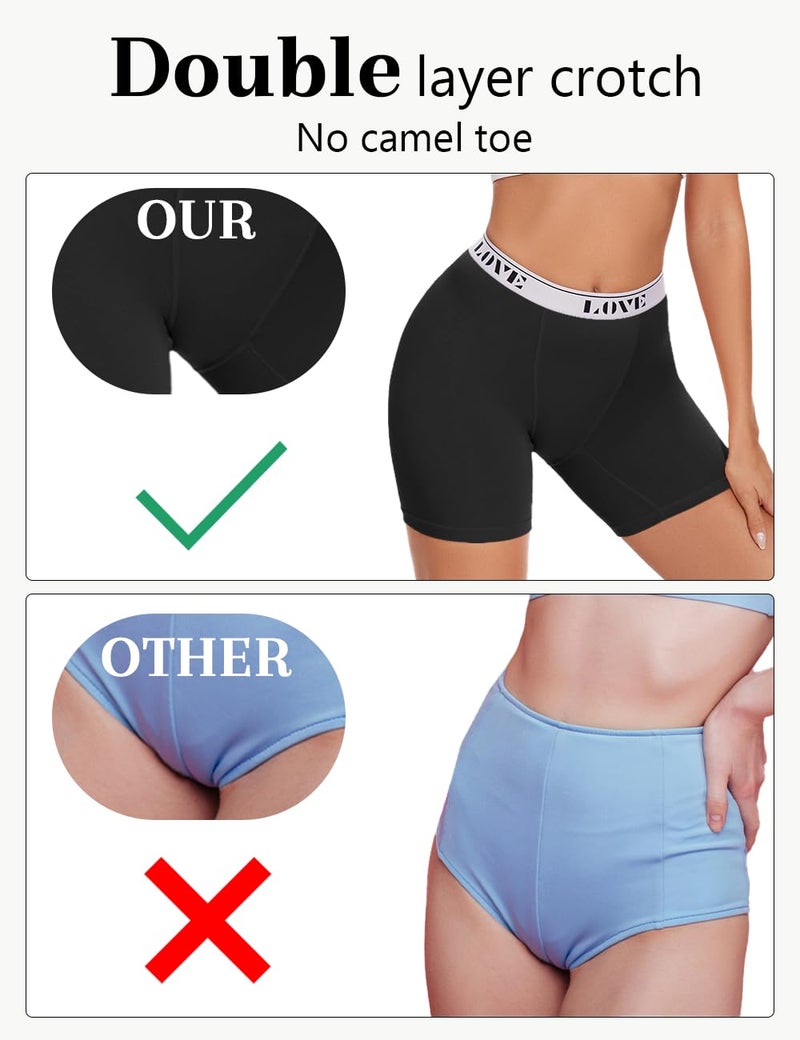 ALLBASE Womens Boxer Briefs Soft Modal High Waisted Boy Shorts Underwear for Women Anti Chafing Undershorts Black Small Pack of 4 - Image 3