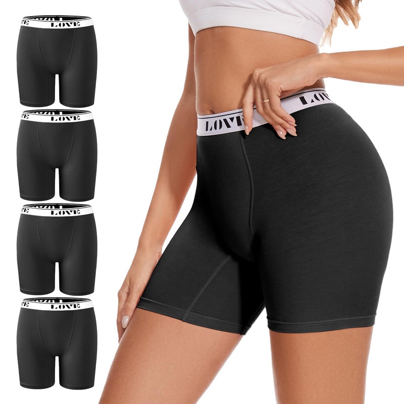 ALLBASE Womens Boxer Briefs Soft Modal High Waisted Boy Shorts Underwear for Women Anti Chafing Undershorts Black Small Pack of 4 - Image 1