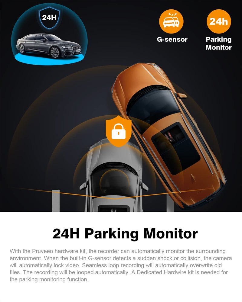 PRUVEEO Dash Cam, Front and Inside 1080P Dual FHD Dash Camera for Cars, Novatek Processor, Single-Channel 2160P, Infrared Night Vision, Built-in WiFi, 24H Parking Monitor Mode, 2 Inch LCD, 512 Gb Max - Image 4