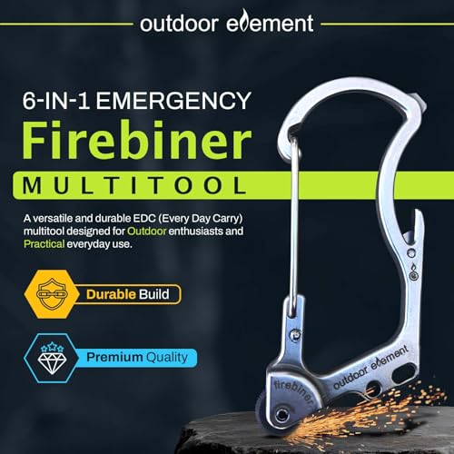 OUTDOOR ELEMENT فايبرينر 6 في 1 أداة بدء النار كاربينر EDC أداة متعددة الاستخدامات للطوارئ - سلسلة مفاتيح، شفرة متعددة الاستخدامات، فتاحة زجاجات، والمزيد - Image 2