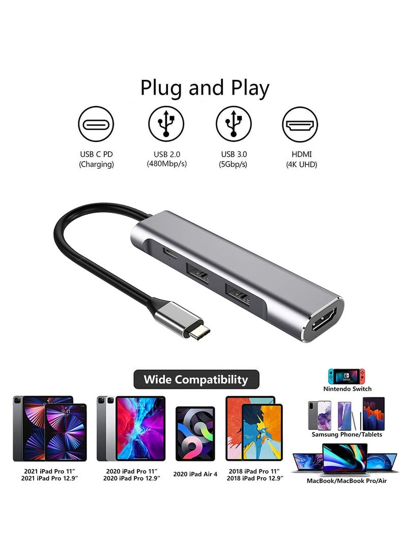 Generic - 4-in-1 USB-C to HDMI Digital AV Hub for Nintendo Switch OLED, PC Charging, Samsung DeX, and Travel TV Docking Station - Supports 4K HDMI Output and USB 3.1. - Image 1