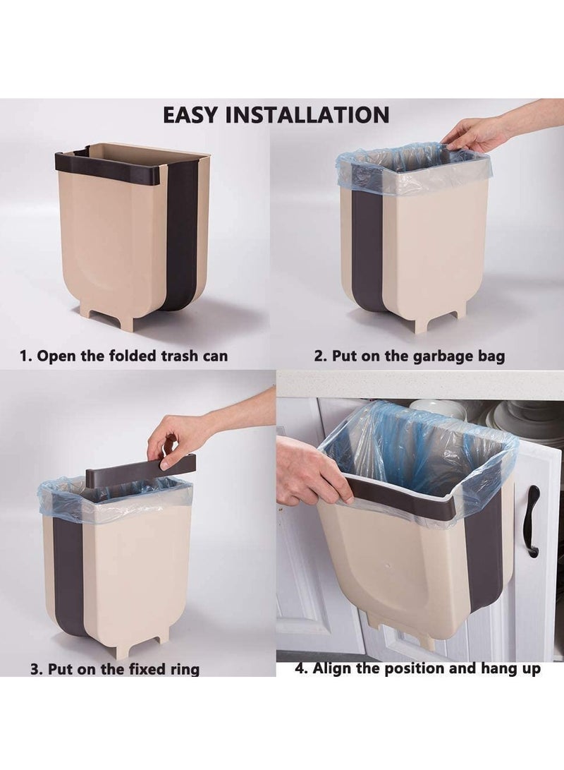 Hanging Collapsible Trash Can - 9L Wall Mounted Foldable Waste Bin for Kitchen Cabinet Door - Quickly Clean Counter Sink Bathroom - RV Car Camping Folding Garbage Basket - Image 4